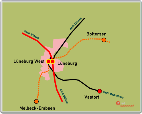 Vastorf Boltersen Melbeck-Embsen Lüneburg Lüneburg West nach Winsen nach Danneberg nach Uelzen nach Lübeck