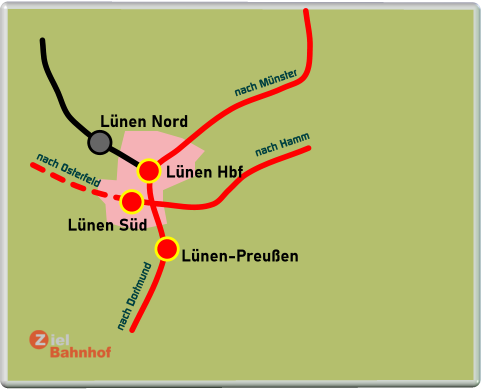 Lünen Hbf Lünen-Preußen Lünen Süd Lünen Nord nach Münster nach Hamm nach Dortmund nach Osterfeld